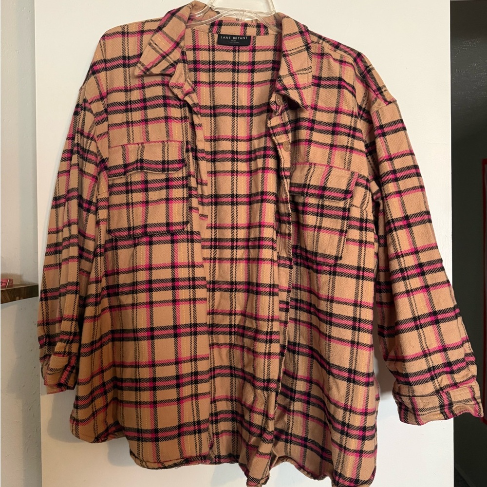 Lane Bryant Vibrant Pink and Tan Shacket